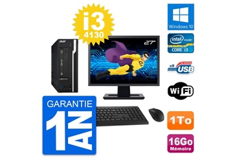 Unité Centrale Acer Pc Acer X2632g Sff Ecran 27" Intel I3-4130 Ram 16go Disque 1to Windows 10 Wifi