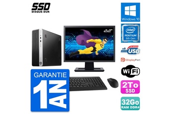 Unité Centrale Hp Pc Hp Prodesk 400 G4 Sff Ecran 22" Intel G4400 Ram 32go Ssd 2to Windows 10 Wifi