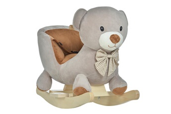 Jouet à bascule HOMCOM Cheval à bascule jouet à bascule ourson fauteuil intégré ceinture de sécurité fonction sonore grognement gris marron
