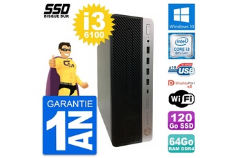 Unité Centrale Hp Pc Hp Prodesk 600 G3 Sff Intel Core I3-6100 Ram 64go Ssd 120go Windows 10 Wifi