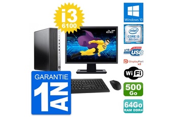 Unité Centrale Hp Pc Hp 800 G3 Sff Ecran 22" Intel I3-6100 Ram 64go Disque 500go Windows 10 Wifi