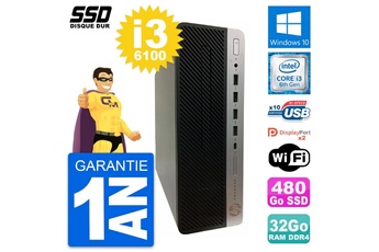 Unité Centrale Hp Pc Hp Prodesk 600 G3 Sff Intel Core I3-6100 Ram 32go Ssd 480go Windows 10 Wifi