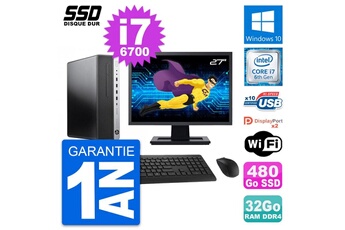 Unité Centrale Hp Pc Hp Elitedesk 800 G3 Sff Ecran 27" I7-6700 Ram 32go Ssd 480go Windows 10 Wifi
