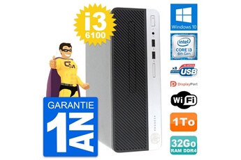 Unité Centrale Hp Pc Hp Prodesk 400 G4 Sff Intel Core I3-6100 Ram 32go Disque 1to Windows 10 Wifi