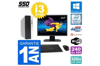 Unité Centrale Hp Pc Hp Prodesk 400 G4 Sff Ecran 22" I3-6100 Ram 32go Ssd 240go Windows 10 Wifi