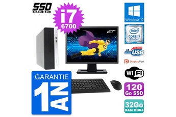 Unité Centrale Hp Pc Hp Prodesk 400 G4 Sff Ecran 27" I7-6700 Ram 32go Ssd 120go Windows 10 Wifi