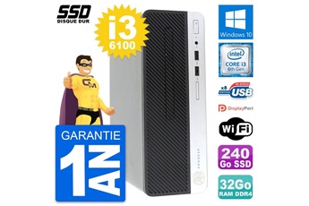Unité Centrale Hp Pc Hp Prodesk 400 G4 Sff Intel Core I3-6100 Ram 32go Ssd 240go Windows 10 Wifi