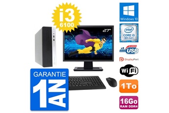 Unité Centrale Hp Pc Hp 400 G4 Sff Ecran 27" Intel I3-6100 Ram 16go Disque Dur 1to Windows 10 Wifi
