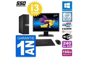 Unité Centrale Dell Pc Dell 5040 Sff Ecran 27" Intel I3-6100 Ram 16go Ssd 240go Hdmi Windows 10 Wifi