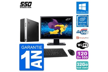 Unité Centrale Hp Pc Hp Prodesk 400 G4 Sff Ecran 27" G4400 Ram 32go Ssd 120go Windows 10 Wifi