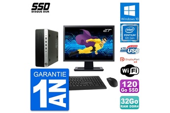 Unité Centrale Hp Pc Hp Prodesk 600 G3 Sff Ecran 27" G4400 Ram 32go Ssd 120go Windows 10 Wifi