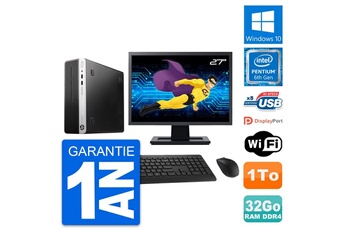 Unité Centrale Hp Pc Hp 400 G4 Sff Ecran 27" Intel G4400 Ram 32go Disque Dur 1to Windows 10 Wifi