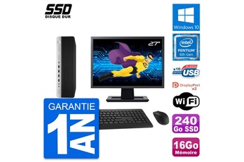 Unité Centrale Hp Pc Hp Elitedesk 800 G3 Sff Ecran 27" G4400 Ram 16go Ssd 240go Windows 10 Wifi