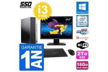 Unité Centrale Hp Pc Hp Elitedesk 800 G3 Sff Ecran 22" I3-6100 Ram 16go Ssd 2to Windows 10 Wifi