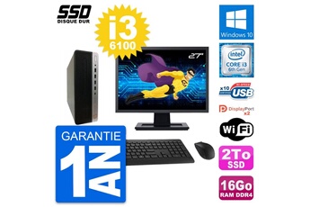 Unité Centrale Hp Pc Hp Prodesk 600 G3 Sff Ecran 27" Core I3-6100 Ram 16go Ssd 2to Windows 10 Wifi