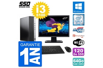 Unité Centrale Hp Pc Hp Elitedesk 800 G3 Sff Ecran 27" I3-6100 Ram 64go Ssd 120go Windows 10 Wifi