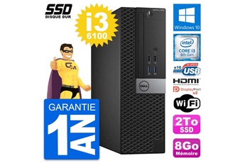 Unité Centrale Dell Pc Dell Optiplex 5040 Sff Intel I3-6100 Ram 8go Ssd 2to Hdmi Windows 10 Wifi