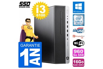 Unité Centrale Hp Pc Hp Elitedesk 800 G3 Sff Intel Core I3-6100 Ram 16go Ssd 960go Windows 10 Wifi