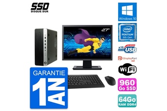 Unité Centrale Hp Pc Hp Prodesk 600 G3 Sff Ecran 27" G4400 Ram 64go Ssd 960go Windows 10 Wifi