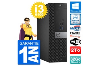 Unité Centrale Dell Pc Dell Optiplex 5040 Sff Intel I3-6100 Ram 32go Disque 2to Hdmi Windows 10 Wifi