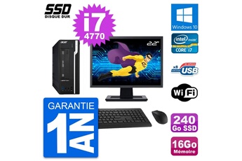 Unité Centrale Acer Pc Acer X2632g Sff Ecran 22" Intel I7-4770 Ram 16go Ssd 240go Windows 10 Wifi