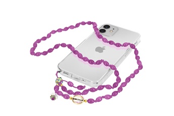 Bijou de déguisement Avizar Bijou de téléphone bracelet à perles ovales 80cm collection charm - violet