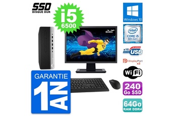 Unité Centrale Hp Pc Hp Prodesk 600 G3 Sff Ecran 22" I5-6500 Ram 64go Ssd 240go Windows 10 Wifi