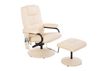 HOMCOM Fauteuil massant de massage et relaxation électrique pivotant inclinable avec repose-pied revêtement synthétique beige