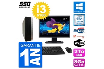 Unité Centrale Hp Pc Hp Prodesk 600 G3 Sff Ecran 27" Core I3-6100 Ram 8go Ssd 2to Windows 10 Wifi