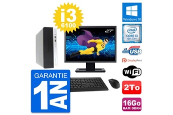 Unité Centrale Hp Pc Hp 400 G4 Sff Ecran 27" Intel I3-6100 Ram 16go Disque Dur 2to Windows 10 Wifi