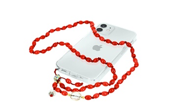 Bijou de déguisement Avizar Bijou de téléphone bracelet à perles ovales 80cm collection charm - rouge