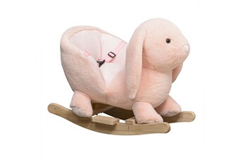 Jouet à bascule HOMCOM Cheval à bascule jouet à bascule lapin fauteuil intégré ceinture de sécurité fonction sonore clapissement rose