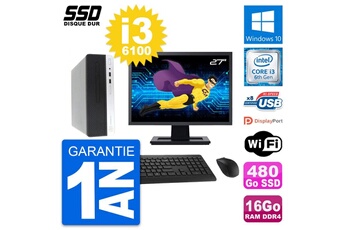 Unité Centrale Hp Pc Hp Prodesk 400 G4 Sff Ecran 27" I3-6100 Ram 16go Ssd 480go Windows 10 Wifi