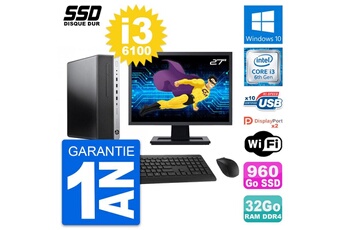 Unité Centrale Hp Pc Hp Elitedesk 800 G3 Sff Ecran 27" I3-6100 Ram 32go Ssd 960go Windows 10 Wifi