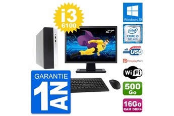 Unité Centrale Hp Pc Hp 400 G4 Sff Ecran 27" Intel I3-6100 Ram 16go Disque 500go Windows 10 Wifi