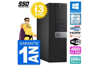Unité Centrale Dell Pc Dell Optiplex 5040 Sff Intel I3-6100 Ram 32go Ssd 480go Hdmi Windows 10 Wifi