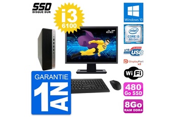 Unité Centrale Hp Pc Hp Prodesk 600 G3 Sff Ecran 22" I3-6100 Ram 8go Ssd 480go Windows 10 Wifi