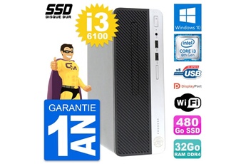 Unité Centrale Hp Pc Hp Prodesk 400 G4 Sff Intel Core I3-6100 Ram 32go Ssd 480go Windows 10 Wifi
