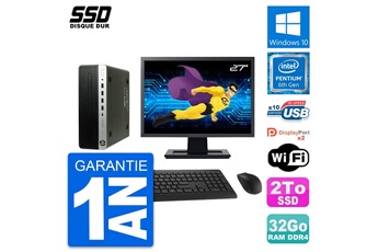 Unité Centrale Hp Pc Hp Prodesk 600 G3 Sff Ecran 27" Intel G4400 Ram 32go Ssd 2to Windows 10 Wifi