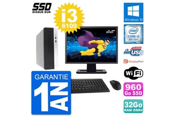 Unité Centrale Hp Pc Hp Prodesk 400 G4 Sff Ecran 22" I3-6100 Ram 32go Ssd 960go Windows 10 Wifi