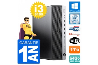 Unité Centrale Hp Pc Hp Elitedesk 800 G3 Sff Intel I3-6100 Ram 64go Disque 1to Windows 10 Wifi