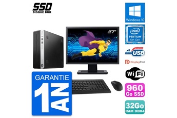 Unité Centrale Hp Pc Hp Prodesk 400 G4 Sff Ecran 27" G4400 Ram 32go Ssd 960go Windows 10 Wifi