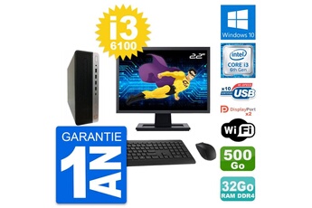 Unité Centrale Hp Pc Hp 600 G3 Sff Ecran 22" Intel I3-6100 Ram 32go Disque 500go Windows 10 Wifi