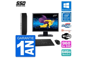 Unité Centrale Hp Pc Hp Elitedesk 800 G3 Sff Ecran 27" G4400 Ram 64go Ssd 960go Windows 10 Wifi