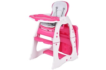 Décoshop26 Chaise haute 3 en 1 chaise bébé convertible avec plateau et dossier réglable ceinture de sécurité rose 20_0000051