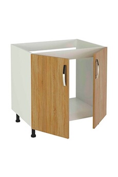 table haute pegane meuble bas de cuisine pour evier 2 portes coloris chêne cortez - hauteur 85 x longueur 80 x profondeur 58 cm --