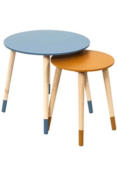 table d'appoint the home deco factory - tables gigognes bicolores scandi (lot de 2) bleu et jaune