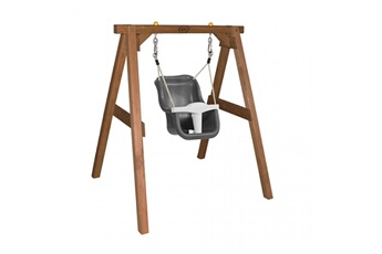Balançoire et portique multi-activités Axi House Axi baby swing marron avec assise gris et blanche
