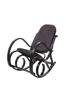 rocking chair mendler fauteuil à bascule m41 bois massif aspect noyer patchwork cuir marron