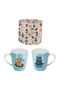 tasse et mugs enesco mug allen desings - crasy cat - en céramique - bleu - hauteur 10 cm - largeur 8 cm - attention, il s'agit d'un seul mug